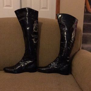 Sergio Rossi patent leather knee-high/OTK boots